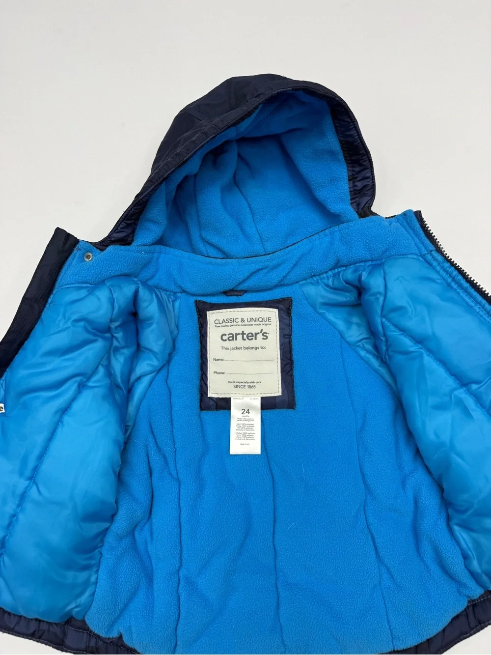 Carter's Toddler Boy Camo Puffer Jacket 24 Months Hooded Blue Fleece Lined